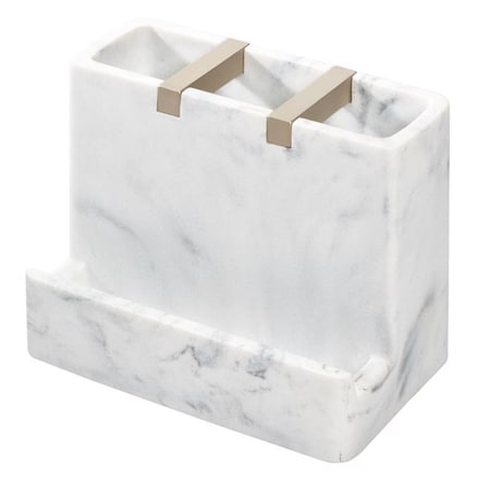 Interdesign InterDesign Dakota Vanity Satin White Marble Plastic/Steel Toothbrush Holder 28250